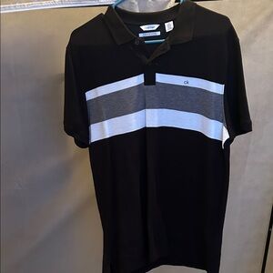 Calvin Klein Black Polo with Gray & White Chest Stripes